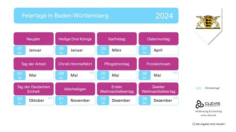 Gesetzliche Feiertage in Baden Württemberg 2024 PDF Bild