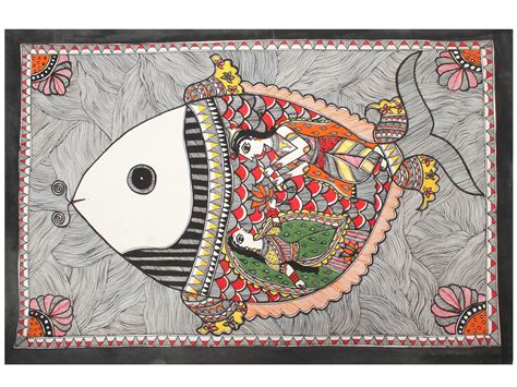 Radha Krishna Inside The Fish Madhubani Painting Exotic India Art