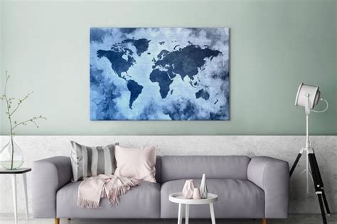 Canvas Wereldkaart X Wanddecoratie Wereldkaart Kleur Blauw