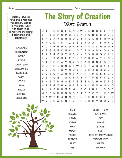 Biblical Story of Creation Word Search