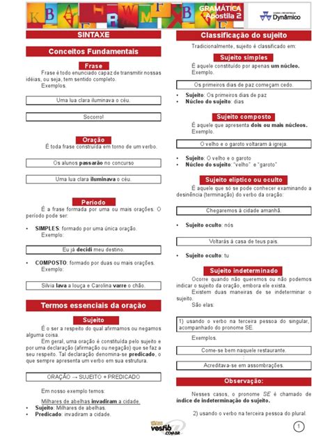 Sintaxe Oração E Periodo Pdf Assunto Gramática Pronome