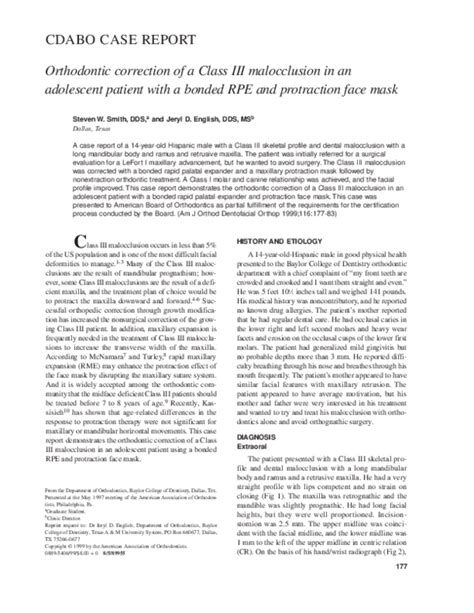 Pdf Orthodontic Correction Of A Class Iii Malocclusion In An Adolescent Patient With A Bonded