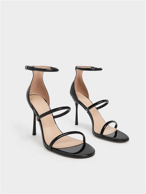 Black Patent Patent Leather Triple Strap Heeled Sandals Charles Keith Artofit