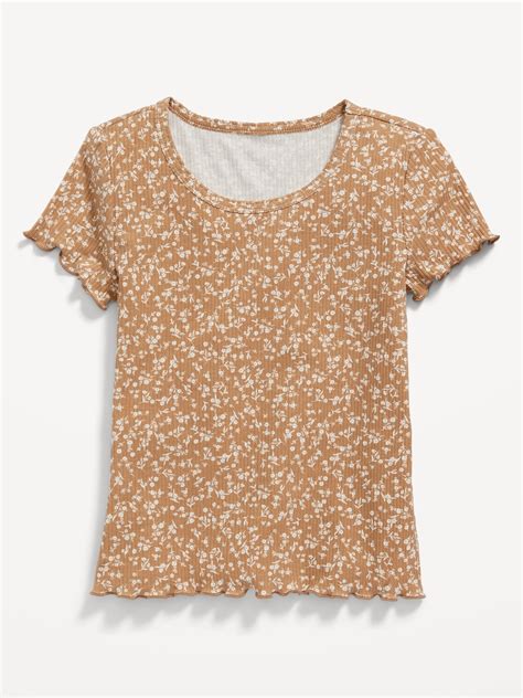 Printed Rib Knit Lettuce Edge T Shirt For Girls Old Navy