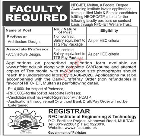 Nfc Institute Of Engineering Technology Multan Jobs Job