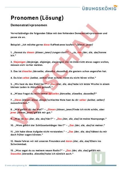 Arbeitsblatt Ab Demonstrativpronomen Deutsch Grammatik