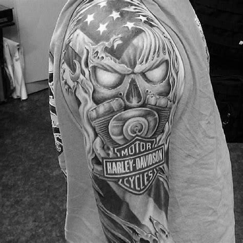 90 Harley Davidson Tattoos For Men - Manly Motorcycle Designs