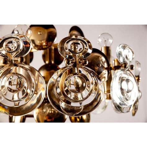 Brass And Glass Lens Chandelier By Gaetano Sciolari Italy S