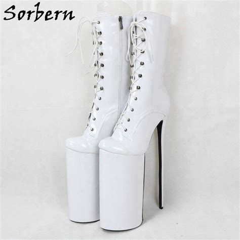 Sorbern 30cm Thin Super High Heel Women Pump Shoes Lace Up Round Toe