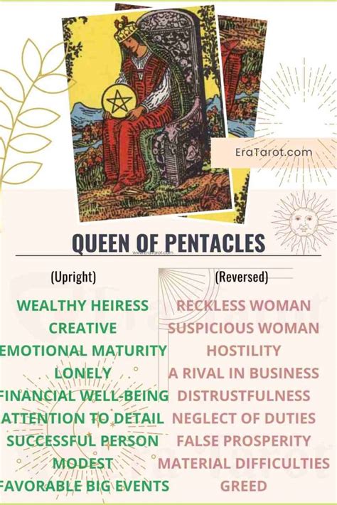 Queen Of Pentacles Meaning Reversed Yes And No Love Life Eratarot