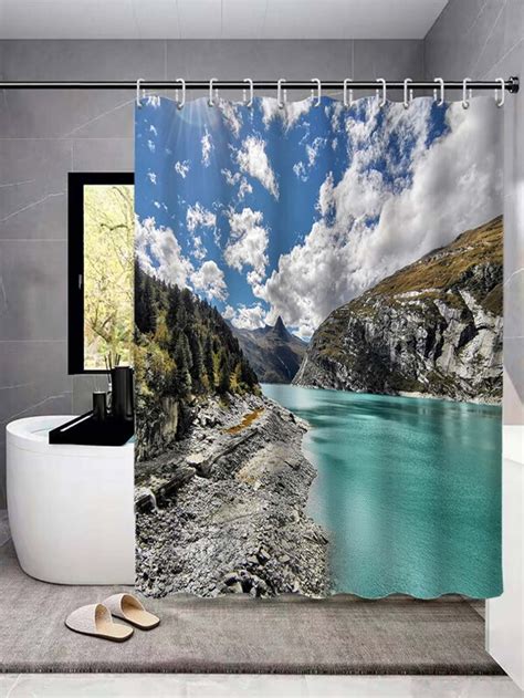 Landscape Print Shower Curtain Shein Usa