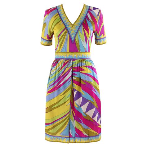 EMILIO PUCCI C 1960s Multi Colour Op Art Signature Print Silk Maxi