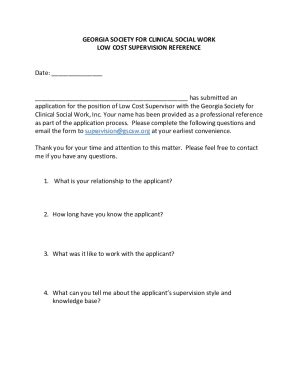 Fillable Online Low Cost Supervision Reference Form Fax Email