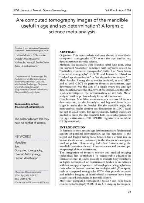 PDF Are Computed Tomography Images Of The Mandible Useful In Age And Sex Determination A