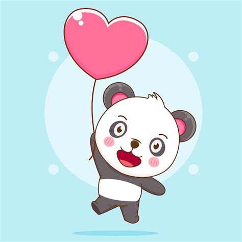 Premium Vector Cute Panda Floating With Love Balloon Cartoon