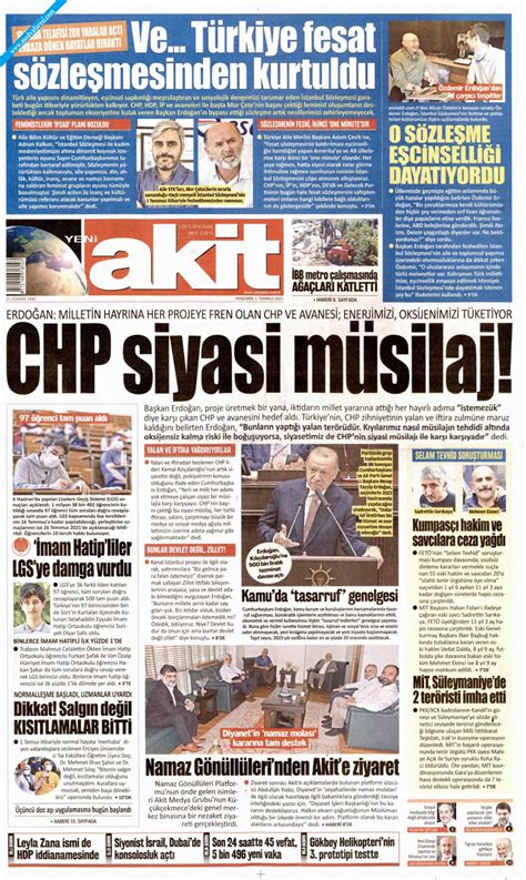 Yeni Akit Gazetesi 01 Temmuz 2021 Perşembe