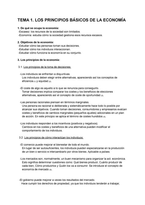 Tema 1 Los Principios Basicos De La Economia Tema 1 Los Principios