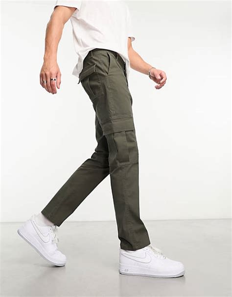 Asos Design Slim Cargo Pants In Dark Khaki Asos