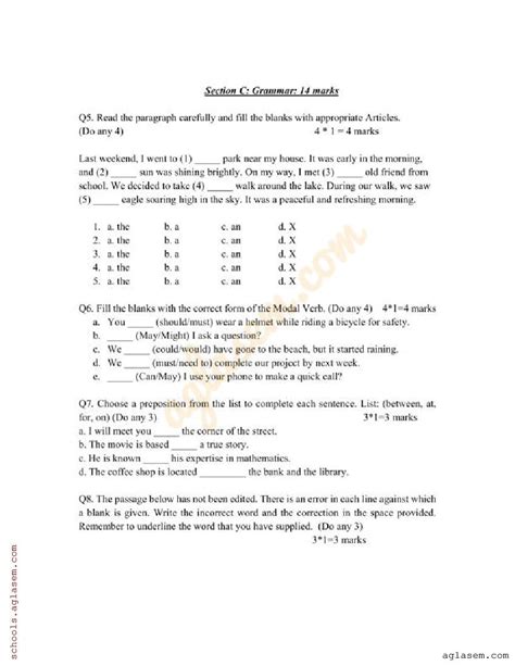 Class 8 English Sample Paper 2024 Pdf Annual Exam Model Question