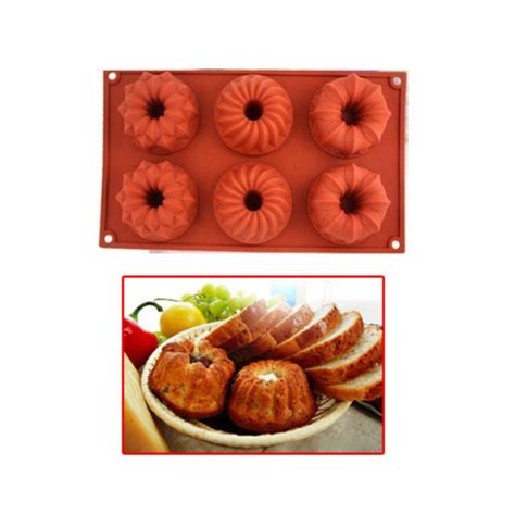 6 Cavity Silicone Mini Bundt Mold Baking Pan Kouglof Savarin Bakeware