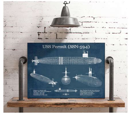 Uss Permit Ssn 594 Blueprint Original Military Wall Art Customizable Wall Art