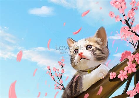 猫と桜 イラスト素材 無料ダウンロード Lovepik