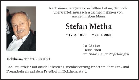 Traueranzeigen Von Stefan Metha Augsburger Allgemeine Zeitung