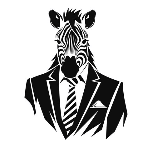 D Black Logo On A White Background Zebra Man Hybrid With Tie Clipart