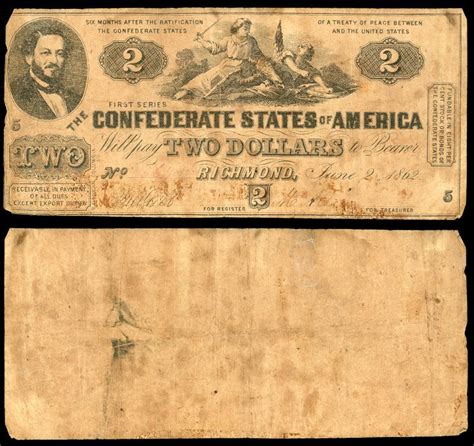 Richmond Virginia Treasury Of The Confederate States Of America 2 June 1862 2 Dollars Fine