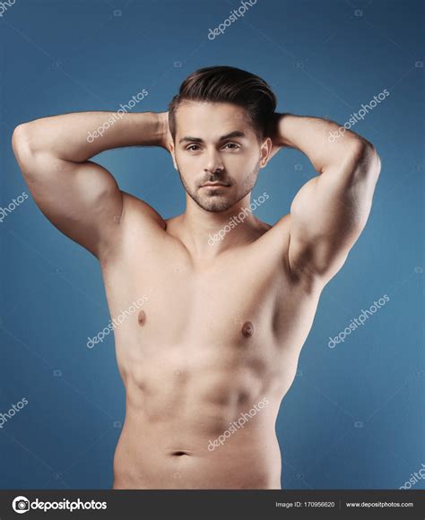 Sexy Naked Man On Color Background Stock Photo Belchonock