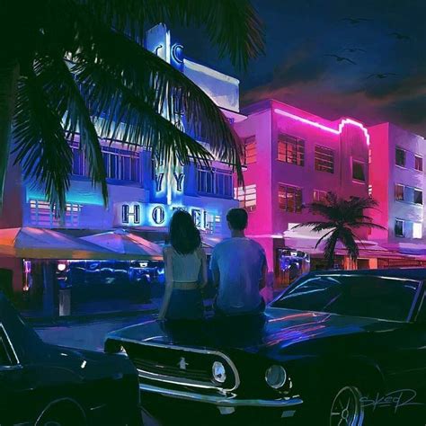 A vaporwave style image of Miami Beach | Neon photography, Neon noir ...