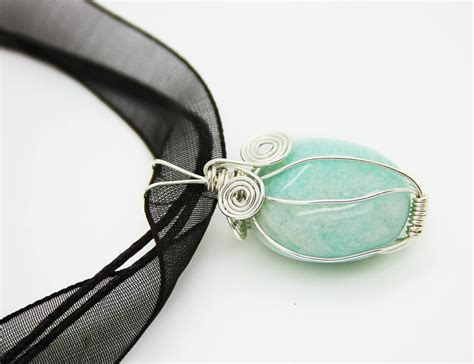 Amazonite Wire Wrapped Pendant Sterling Silver Gemstone Etsy