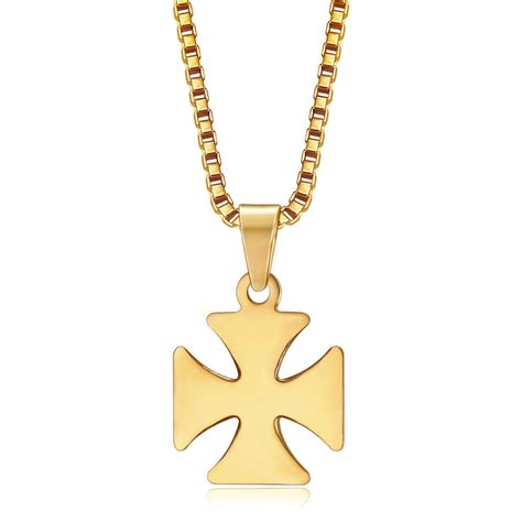 BOBIJOO Jewelry Pendentif Croix Pattée Templier Chevalier Acier Or