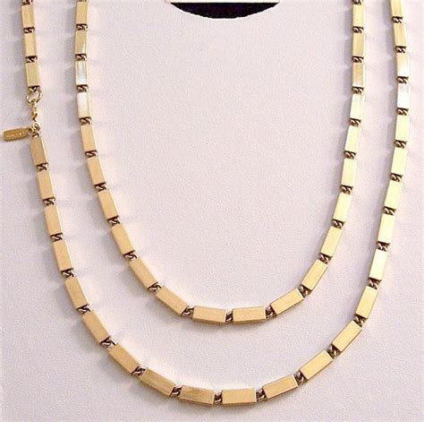 Monet Square Long Box Necklace Gold Tone Vintage Inch Etsy