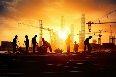 Silhouette Of Engineer And Worker Construction Team Working At Site