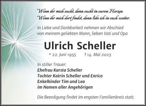 Traueranzeigen Von Ulrich Scheller Abschied Nehmen De