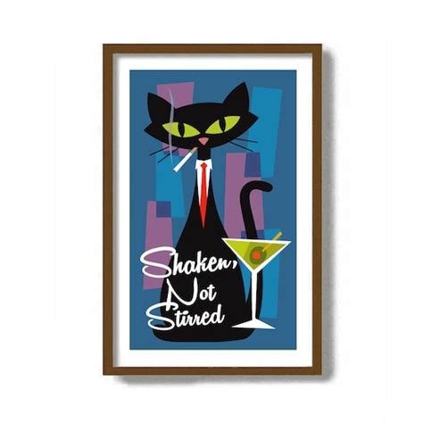 Mid Century Modern Cat Art Print Motor Scooter Black Cat Etsy