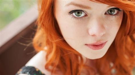 Wallpaper Face Women Redhead Model Long Hair Glasses Green Eyes