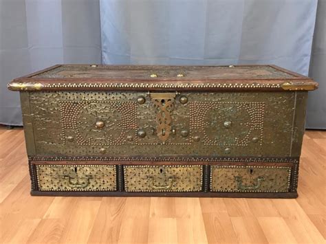 Antique Middle Eastern Brass Clad Wood Sailors Chest At 1stdibs