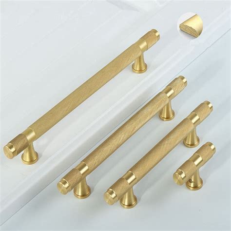 Modern Knurl Brass Kitchen Cabinet Knobs And Handles Gold Etsy