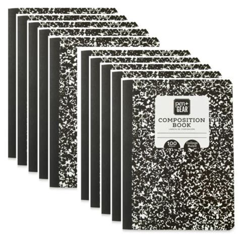 Composition Notebooks COLLEGE Ruled Black Marbled 100 Sheet Pen Gear