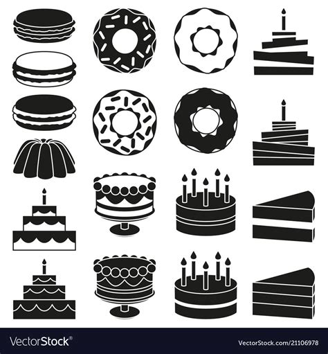 Black And White 18 Dessert Icon Silhouette Set Vector Image