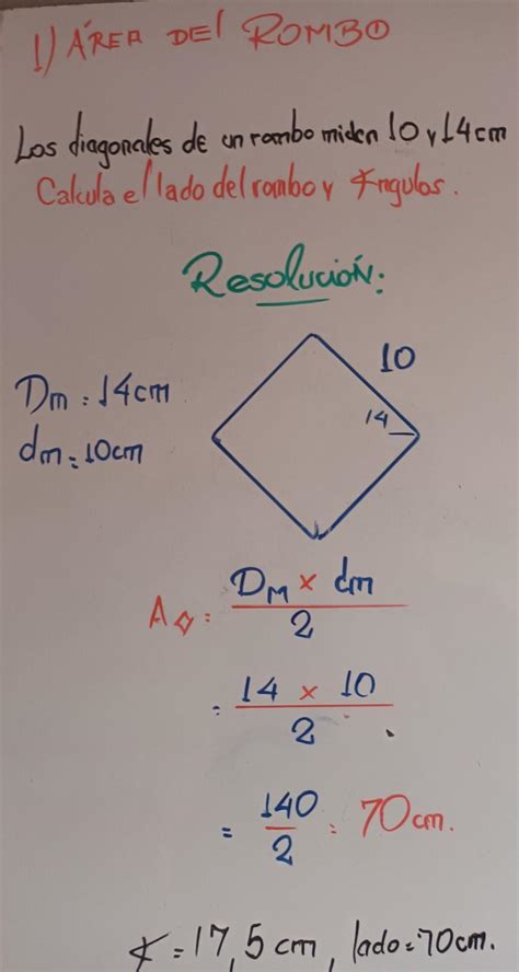 Las Diagonales De Un Rombo Miden 10 Y 14 Cm Respectivamente Calcula