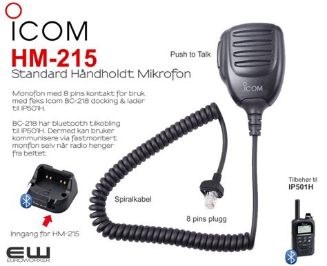 Icom HM 215 Monofon Til BC 218 Docking Lader Til IP501H