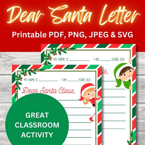 Letter To Santa Printable Dear Santa Letter Christmas Craft Etsy