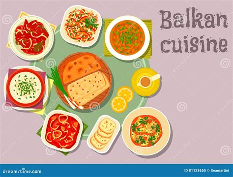 Balkan Cuisine Dishes For Dinner Menu Design Stock Vector