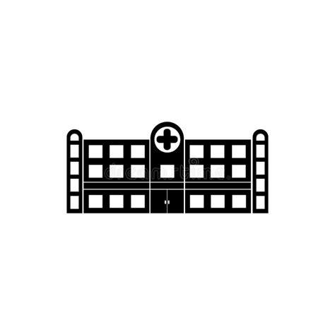 Vector Icon Of Hospital Building Front Silhouette On White Background