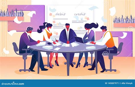 Board Meeting Illustration With For People Meeting On A Table With ...