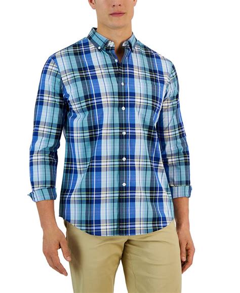 Club Room Arthur Classic Fit Plaid Button Down Poplin Shirt Created