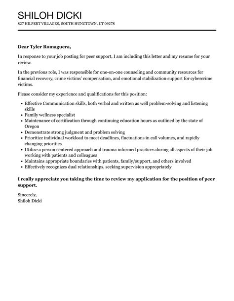 Peer Support Cover Letter Velvet Jobs